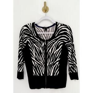 White House Black Market Zebra Print Zip Front Cardigan, Size M